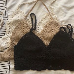 3 Bralettes. Tan and white and black.
